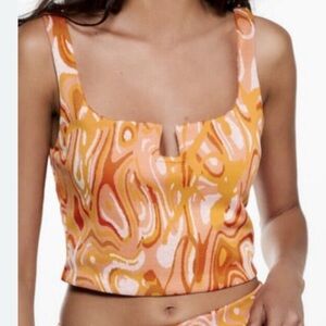 Zara Orange and Pink Swirl Crop Top